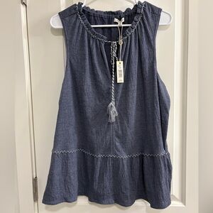 Max Studio Tasseled Embroidered Denim Boho Sleeveless Blue Women’s Plus 1X NWT